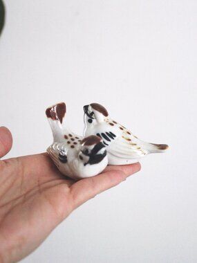 Vintage Ceramic Sparrow Bird Figurines Otagiri OMC Hand-Painted Miniature Collec